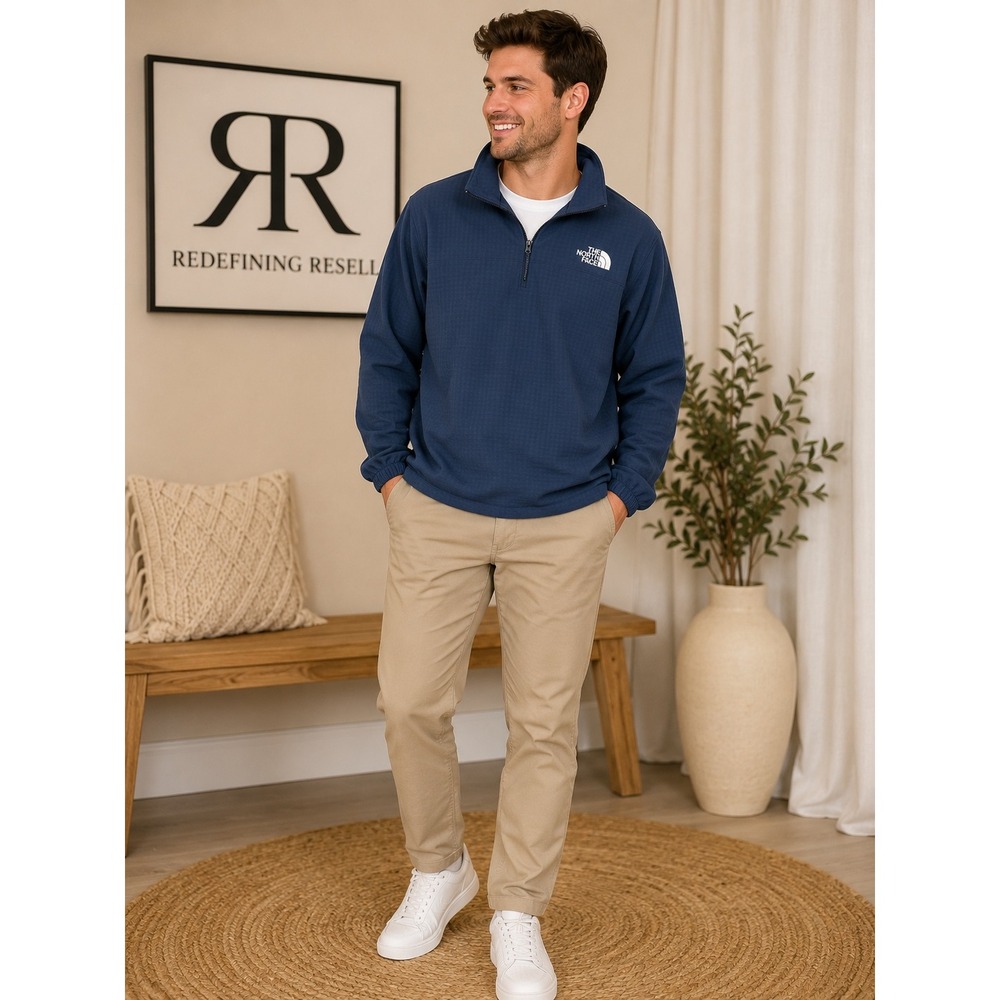The North Face Mens FlashDry Quarter Zip Waffle Grid Pullover Navy Blue XL